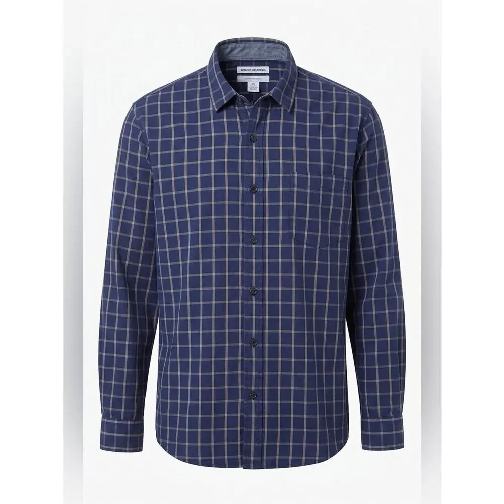 Amazon Essentials Blue Plaid Men's Shirt XXL - Picture 2 of 4